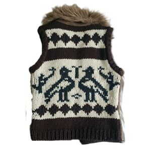 Sidewash Knit Vest w/ Faux Fur Collar - 70s Throwback *